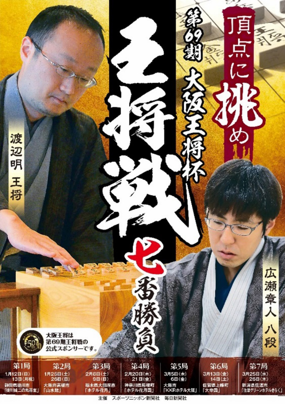 大阪王将杯王将戦、七番勝負がいよいよスタート！～1月12日(日)静岡・掛川城を皮切りに全7局予定～第69期[王将]には餃子1年分を贈呈！！