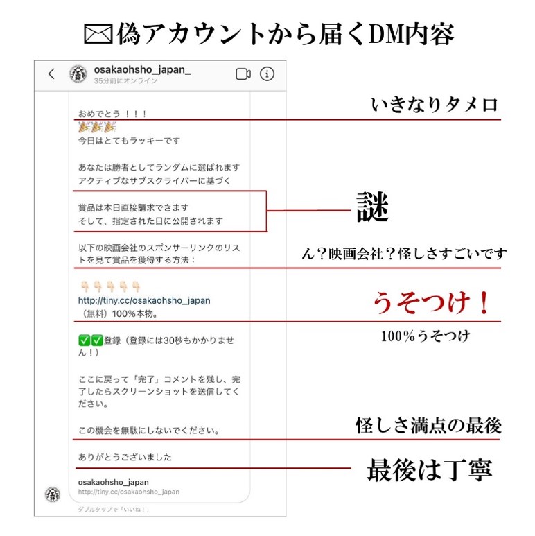 大阪王将公式Instagramアカウントを装う「なりすましアカウント」に関する注意喚起 図2